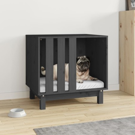 vidaXL Caseta para perros madera maciza de pino gris 60x45x57 cm