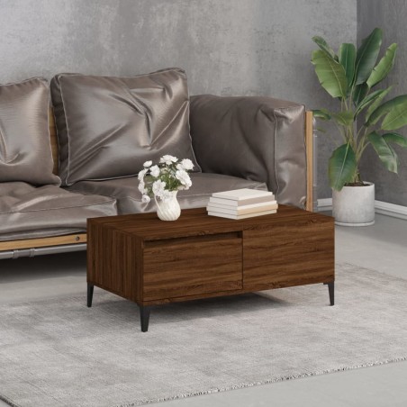 vidaXL Mesa de centro madera contrachapada marrón roble 90x50x36,5 cm