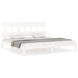 vidaXL Estructura cama de matrimonio con cabecero madera maciza blanco