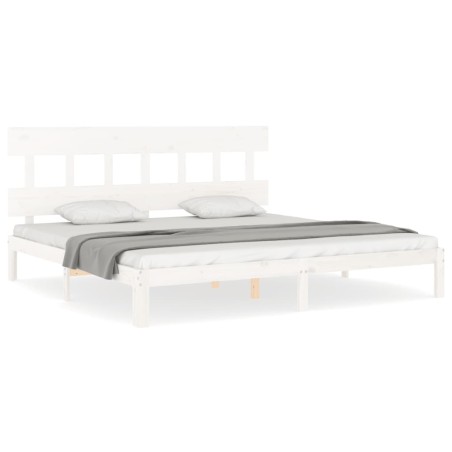 vidaXL Estructura cama de matrimonio con cabecero madera maciza blanco