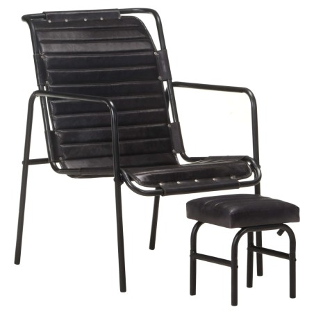 vidaXL Silla de relax reposabrazos y reposapiés cuero auténtico negro