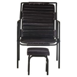 vidaXL Silla de relax reposabrazos y reposapiés cuero auténtico negro