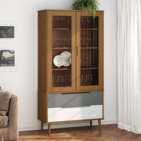 vidaXL Mueble vitrina MOLDE madera maciza de pino marrón 90x35x175 cm