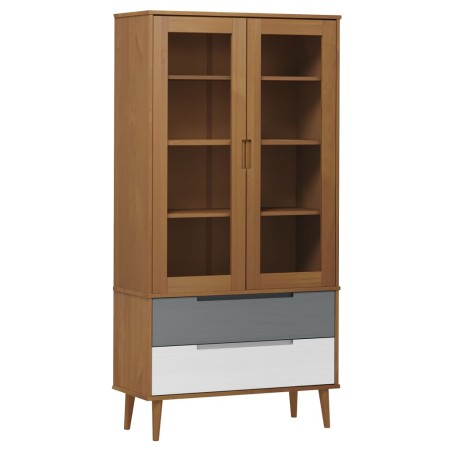 vidaXL Mueble vitrina MOLDE madera maciza de pino marrón 90x35x175 cm