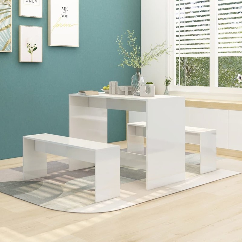 vidaXL Juego de comedor 3 piezas madera contrachapada blanco brillante vidaXL Juego de comedor 3 piezas madera contrachapada blanco brillante