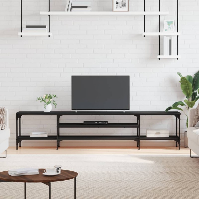 vidaXL Mueble TV madera ingeniería y hierro negro 201x35x45 cm vidaXL Mueble TV madera ingeniería y hierro negro 201x35x45 cm