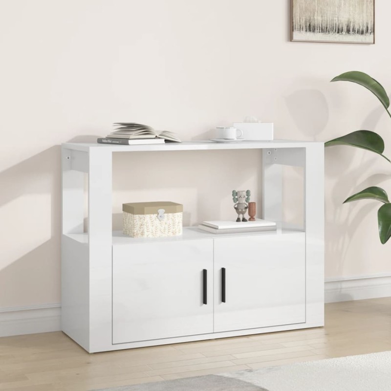 vidaXL Aparador de madera contrachapada blanco brillante 80x30x60 cm vidaXL Aparador de madera contrachapada blanco brillante 80x30x60 cm