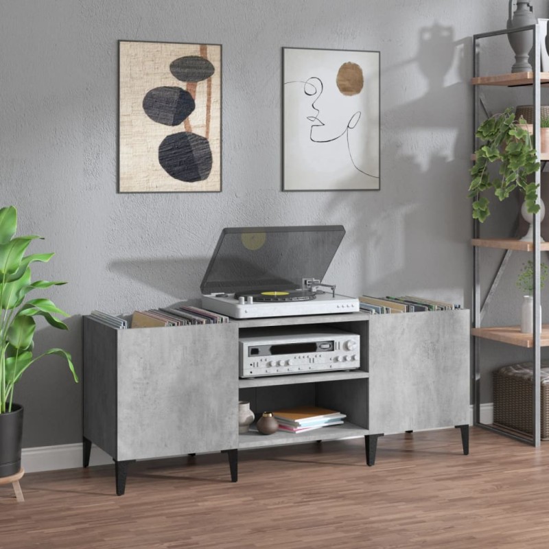 vidaXL Mueble discos madera contrachapada gris hormigón 121x38x48 cm vidaXL Mueble discos madera contrachapada gris hormigón 121x38x48 cm