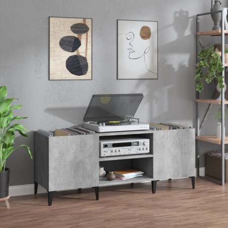 vidaXL Mueble discos madera contrachapada gris hormigón 121x38x48 cm