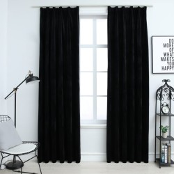 vidaXL Cortinas opacas con ganchos 2 pzas terciopelo negro 140x175 cm