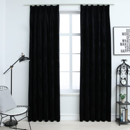 vidaXL Cortinas opacas con ganchos 2 pzas terciopelo negro 140x175 cm