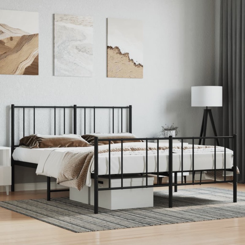 vidaXL Estructura de cama con cabecero y pie metal negro 120x190 cm