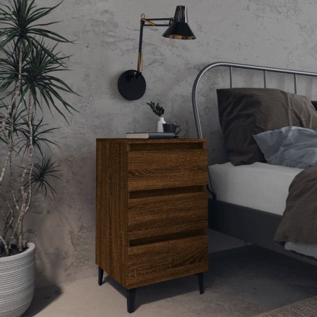 vidaXL Mesita de noche 2 uds patas de metal marrón roble 40x35x69 cm