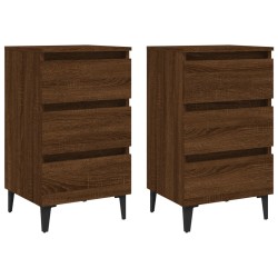 vidaXL Mesita de noche 2 uds patas de metal marrón roble 40x35x69 cm