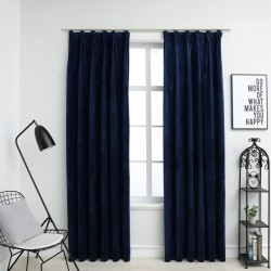 vidaXL Cortinas opacas ganchos 2 pzas terciopelo azul oscuro 140x245cm