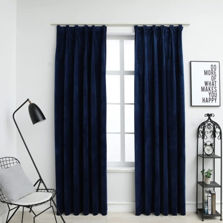 vidaXL Cortinas opacas ganchos 2 pzas terciopelo azul oscuro 140x245cm