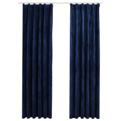 vidaXL Cortinas opacas ganchos 2 pzas terciopelo azul oscuro 140x245cm