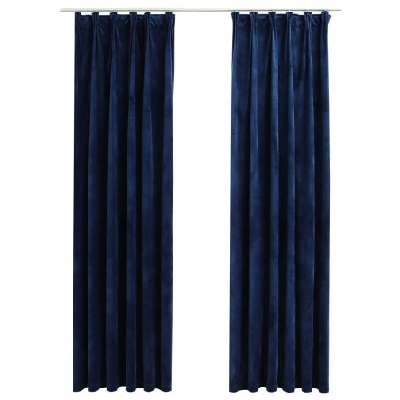 vidaXL Cortinas opacas ganchos 2 pzas terciopelo azul oscuro 140x245cm