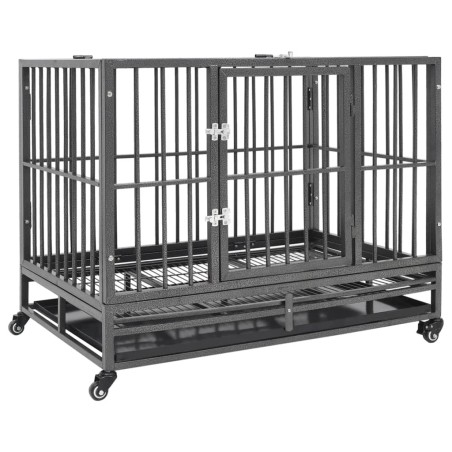 vidaXL Jaula de perro resistente con ruedas acero 92x62x76 cm