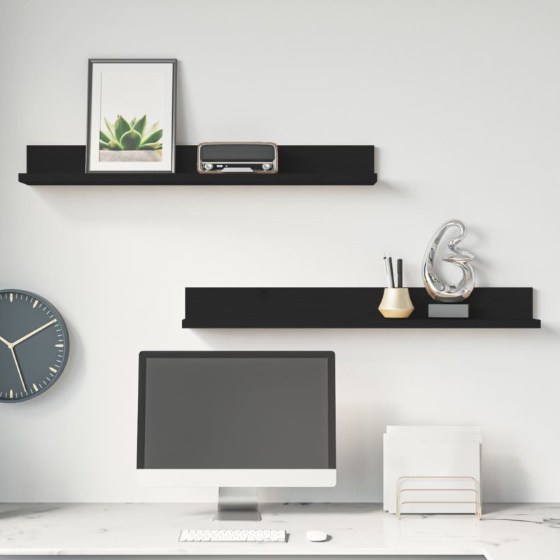 vidaXL Estantes de pared 2 uds madera maciza de pino negro 80x11x9 cm vidaXL Estantes de pared 2 uds madera maciza de pino negro 80x11x9 cm