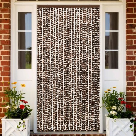 vidaXL Cortina mosquitera chenilla marrón y blanco 100x220 cm