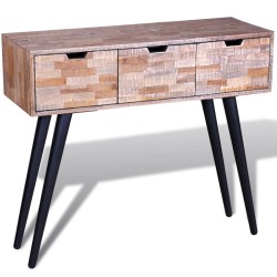 vidaXL Mesa consola con 3 cajones de madera de teca reciclada 