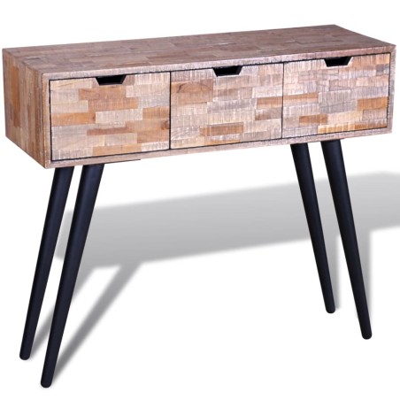 vidaXL Mesa consola con 3 cajones de madera de teca reciclada 