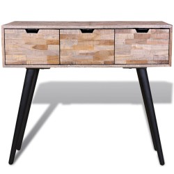 vidaXL Mesa consola con 3 cajones de madera de teca reciclada 