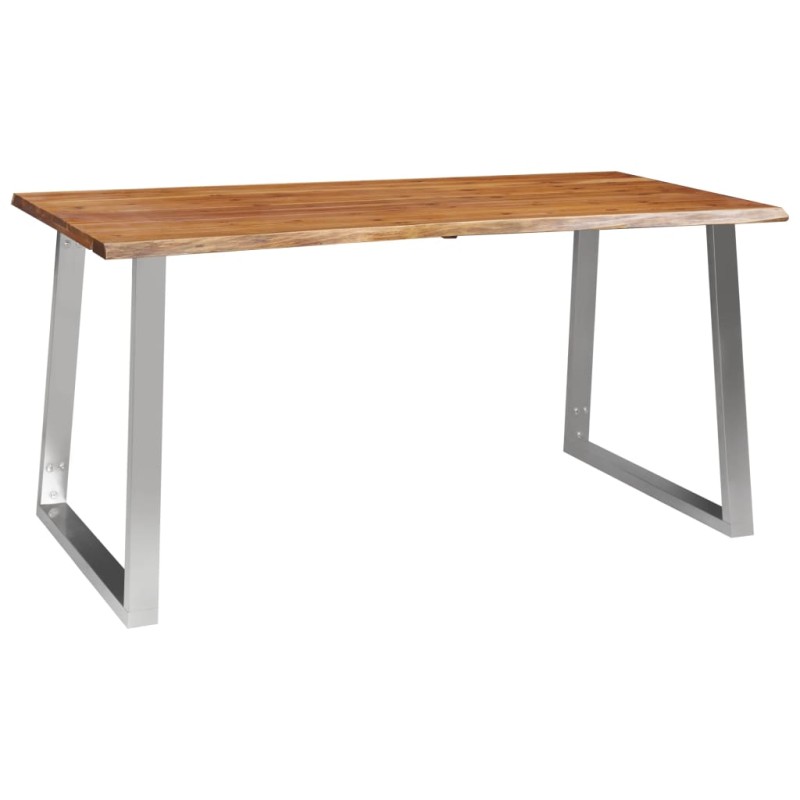 vidaXL Mesa de comedor madera de acacia y acero inoxidable 160x80x75cm vidaXL Mesa de comedor madera de acacia y acero inoxidable 160x80x75cm