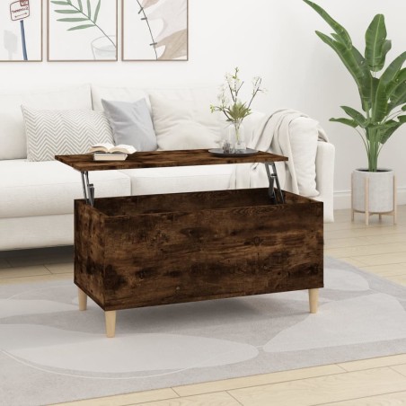 vidaXL Mesa de centro madera contrachapada roble ahumado 90x44,5x45 cm