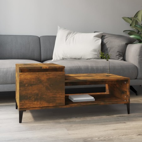 vidaXL Mesa de centro madera contrachapada roble ahumado 100x50x45 cm
