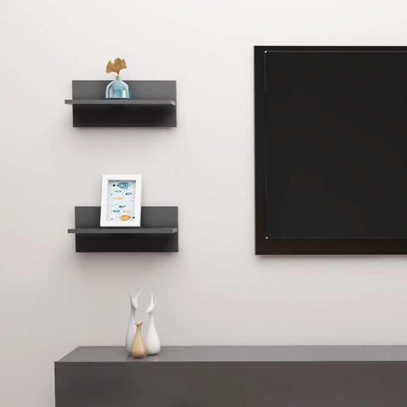 vidaXL Estantes de pared 2 uds madera contrachapada gris 40x11,5x18 cm vidaXL Estantes de pared 2 uds madera contrachapada gris 40x11,5x18 cm