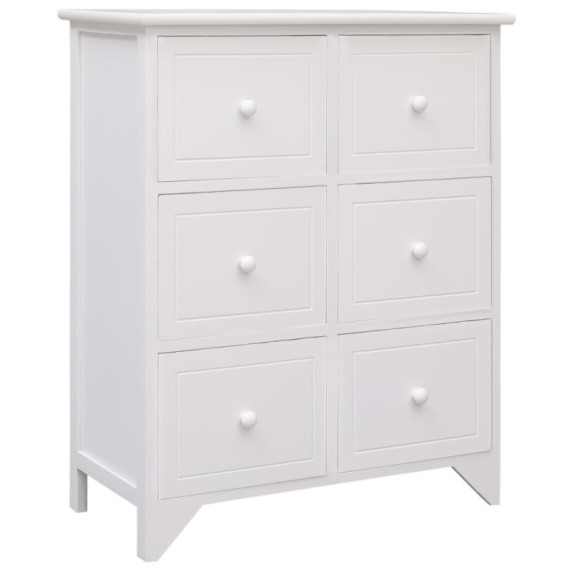 vidaXL Armario auxiliar 6 cajones madera paulownia blanco 60x30x75 cm