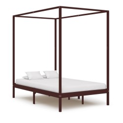 vidaXL Cama con dosel madera maciza de pino marrón oscuro 140x200 cm