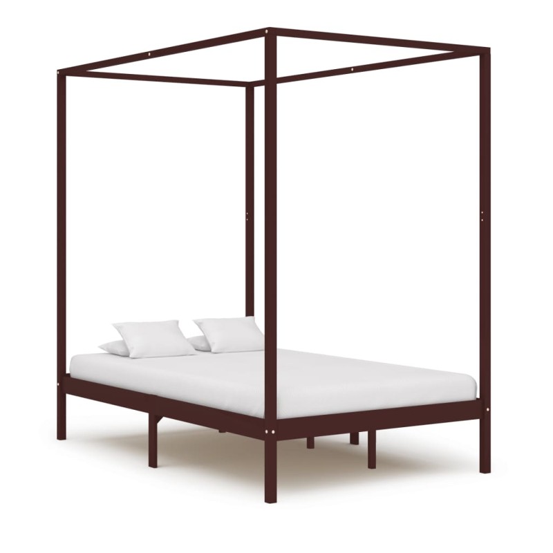 vidaXL Cama con dosel madera maciza de pino marrón oscuro 140x200 cm