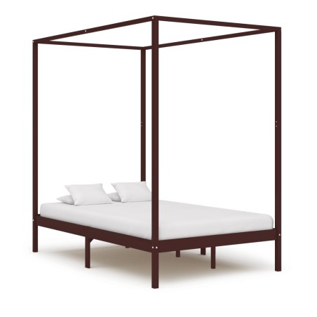vidaXL Cama con dosel madera maciza de pino marrón oscuro 140x200 cm