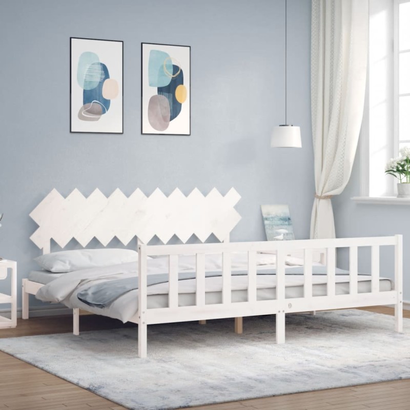 vidaXL Estructura de cama con cabecero madera maciza blanco 200x200 cm vidaXL Estructura de cama con cabecero madera maciza blanco 200x200 cm