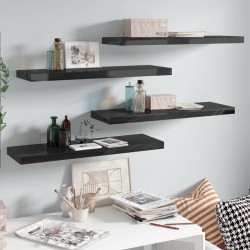 vidaXL Estantes flotantes pared 4 uds negro brillo MDF 80x23,5x3,8 cm
