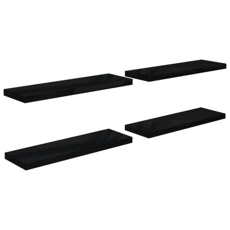 vidaXL Estantes flotantes pared 4 uds negro brillo MDF 80x23,5x3,8 cm