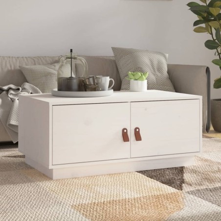 vidaXL Mesa de centro de madera maciza de pino blanco 80x50x35 cm