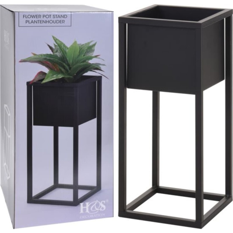H&S Collection Macetero sobre soporte de metal negro 50 cm H&S Collection Macetero sobre soporte de metal negro 50 cm