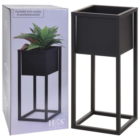 H&S Collection Macetero sobre soporte de metal negro 50 cm