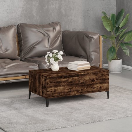 vidaXL Mesa de centro madera contrachapada roble ahumado 90x50x36,5 cm