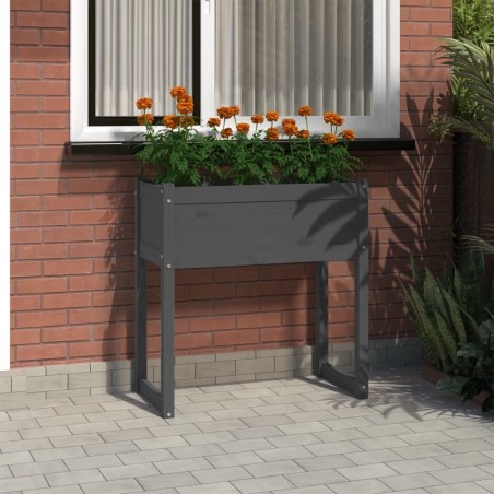 vidaXL Jardinera de madera maciza de pino gris 78x40x81 cm