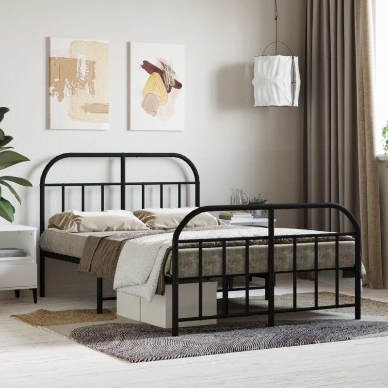 vidaXL Estructura de cama con cabecero y pie metal negro 120x190 cm vidaXL Estructura de cama con cabecero y pie metal negro 120x190 cm