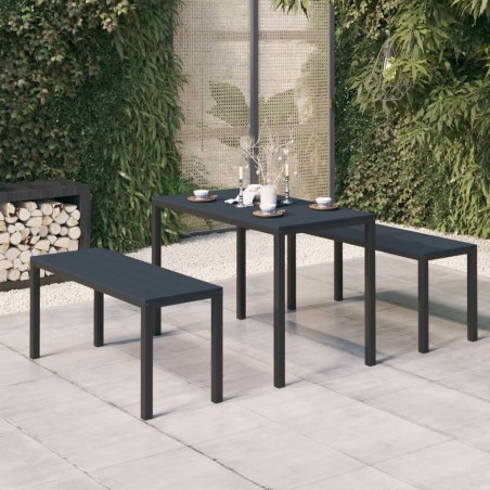 vidaXL Set de comedor de jardín 3 pzas acero y WPC negro