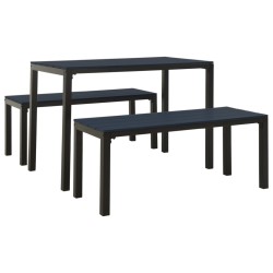 vidaXL Set de comedor de jardín 3 pzas acero y WPC negro