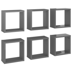 vidaXL Estantes cubo de pared 6 unidades gris brillo 30x15x30 cm