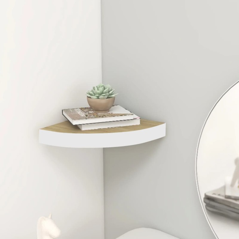 vidaXL Estante de esquina de pared MDF roble y blanco 35x35x3,8 cm vidaXL Estante de esquina de pared MDF roble y blanco 35x35x3,8 cm