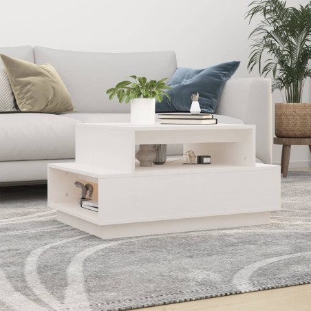 vidaXL Mesa de centro madera maciza de pino blanco 80x55x40,5 cm